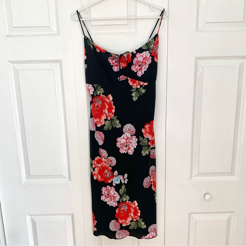 SUZY SHIER Black, Red and Pink Slip Midi Dress for Cocktail Women’s Size Small
